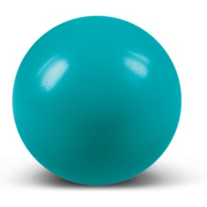 A vibrant teal stress ball with a smooth surface, featuring a glossy finish.