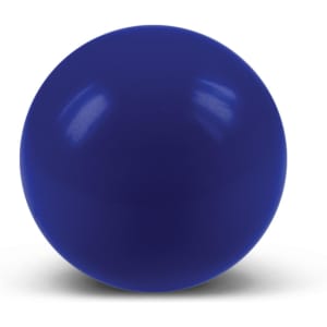 A round blue stress ball made of a smooth, durable material.
