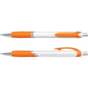 A set of Jet Pens with a white barrel and orange accents, featuring a smooth grip for comfortable writing.