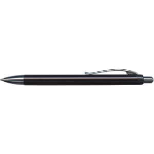 A sleek metal pen featuring a black finish and a clip for easy carrying.