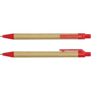 A Kraft Pen featuring a brown paper barrel and red plastic accents, including a clip and tip.