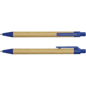 A set of Kraft Pens featuring a kraft paper barrel and blue plastic accents.