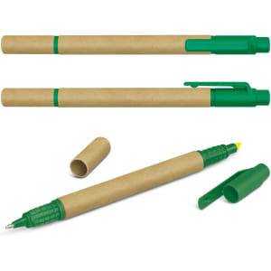 A set of Kraft Pen Highlighters in green with a cardboard body and caps, featuring a logo on the barrel.