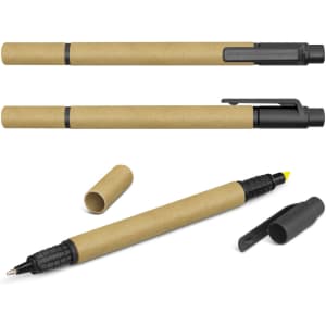 A set of three Kraft pen highlighters in a beige and black colour scheme, featuring a cap and clip.