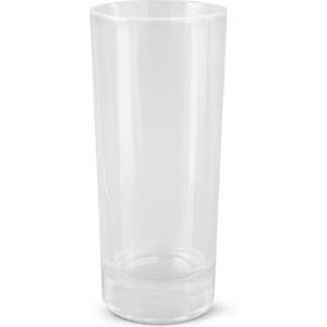 A clear shot glass with a simple, modern design, featuring a smooth finish and a sturdy base.