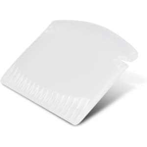 A compact ice scraper with a flat, smooth edge and serrated side, designed for clearing ice.