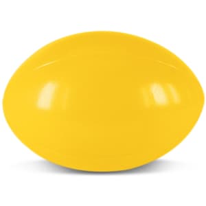 A yellow stress rugby ball designed for fun and stress relief in the category of stress balls.