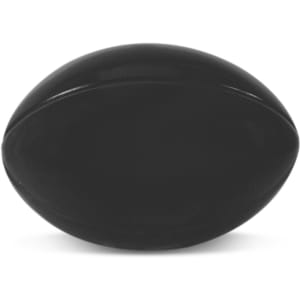 A stress rugby ball in a solid black color, designed for relaxation and stress relief.