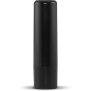 A black lip balm container with a cylindrical shape and a twist-up mechanism.
