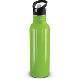A drink bottle in a vibrant lime green color with a black screw top and a built-in spout for easy drinking.