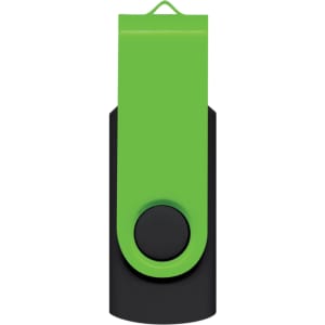 A 4GB Mix & Match Flash Drive in green and black. The drive features a twist mechanism for easy handling.