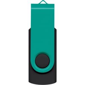 A Helix 4GB Mix & Match Flash Drive featuring a sleek, two-tone design with a teal top and black base.