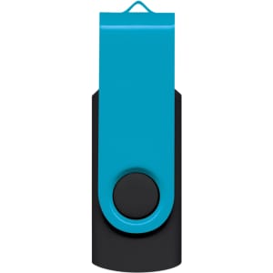 A Helix 4GB Mix & Match Flash Drive featuring a turquoise and black design.