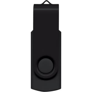 A black Helix 8GB Flash Drive featuring a swivel design for easy access.