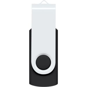 A black and white Helix 4GB Mix & Match Flash Drive with a swivel design and a circular button.