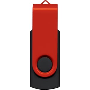 An 8GB Helix Flash Drive in a red and black design, featuring a swivel cover for protection.