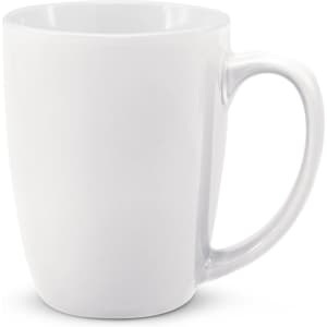 A white coffee mug with a sleek design and a comfortable handle, perfect for enjoying beverages.