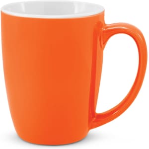 An orange Sorrento coffee mug with a smooth finish and a white interior.