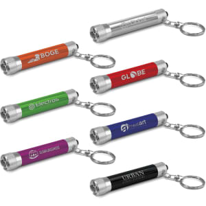 A set of Titan Torch Key Rings in various colours including red, green, blue, purple, and black with keychain attachments.