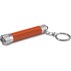 A Titan Torch Key Ring in vibrant orange with a silver keychain attachment and a textured grip on the end.
