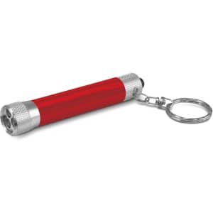 A red Titan Torch Key Ring featuring a slim design with a keychain attachment and multiple LED lights at one end.