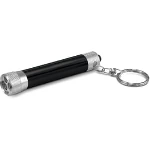 A Titan Torch Key Ring featuring a sleek black design with a silver key ring attachment and textured grip ends.