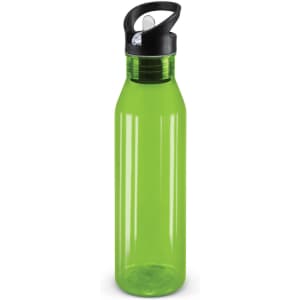 A drink bottle with a translucent green body and a black lid featuring a flip-top for easy access.
