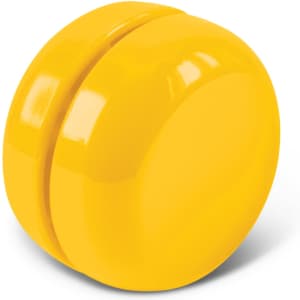 A yellow yoyo featuring a smooth, glossy surface and a simple circular design.