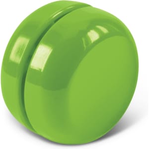 A green yoyo with a glossy finish, featuring a smooth rounded design.