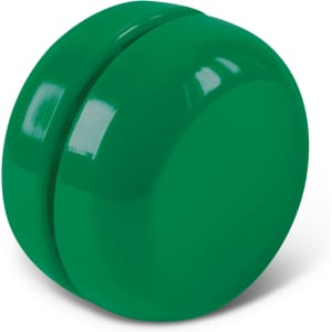 A green yoyo with a smooth and glossy finish, featuring a rounded design and a central groove.