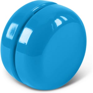 A bright blue yoyo with a glossy finish, featuring a simple round design.