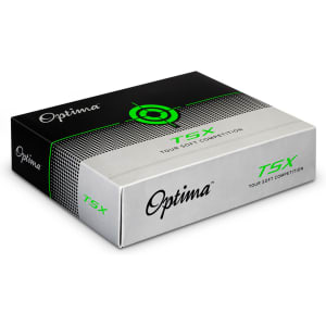 A grey and black box featuring the Optima logo, containing PGF Optima golf balls.