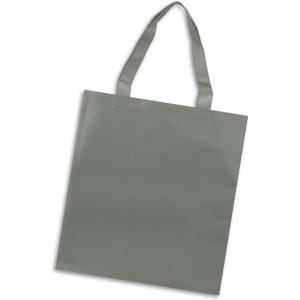 A grey tote bag with two handles and a plain design. The bag includes a logo.