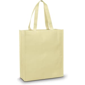 A yellow tote bag with long handles and a simple design. Branding present but not visible.