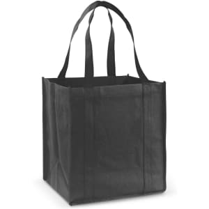 A Super Shopper Tote Bag in black, featuring sturdy straps and a spacious design.