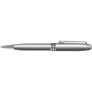 A metal pen with a sleek silver design and a polished chrome tip and clip, labeled as the Supreme Pen.