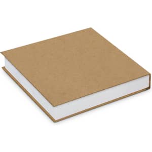 A sticky note pad featuring a plain brown cover with white edges.