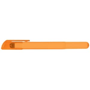 An orange wax highlighter with a cap and a textured grip.