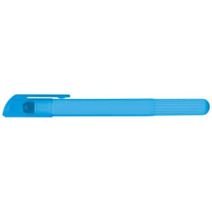 A blue wax highlighter with a cap and a textured grip.