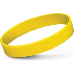 A yellow silicone wristband, featuring a simple and smooth design.