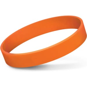 An orange silicone wristband designed for promotions and events.