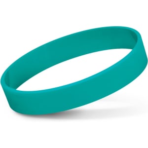 A silicone wristband in a vibrant teal color, designed for events and exhibitions.