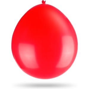 A red 30cm balloon, glossy and round in shape, with a tied top.