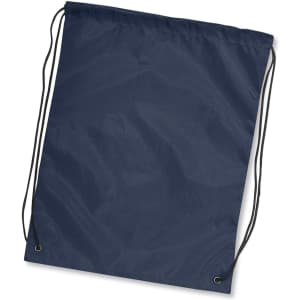 A navy drawstring backpack with black cords for closure and a simple, solid design.