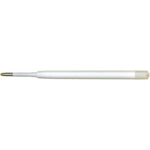 A white gel ink refill designed for large volume writing, featuring a smooth nib and a sleek design.