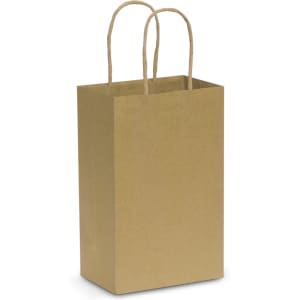 A small brown paper carry bag with two twisted handles.