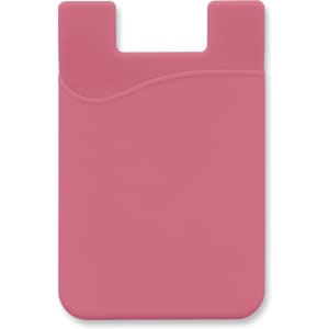 A pink silicone phone wallet featuring a smooth, curved design and a slot for cards.