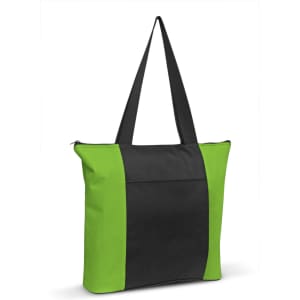 Avenue Tote Bag featuring a vibrant black and green design with a spacious interior and sturdy straps.