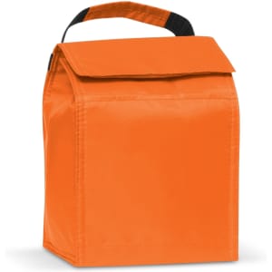 An orange Solo Lunch Cooler Bag with a fold-over top and sturdy handle.