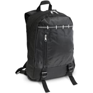 A black Campus Backpack featuring a sleek design, adjustable straps, and multiple zippered pockets for ample storage.